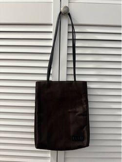 Elle Paris Brown Vertical Stripe Tote Bag