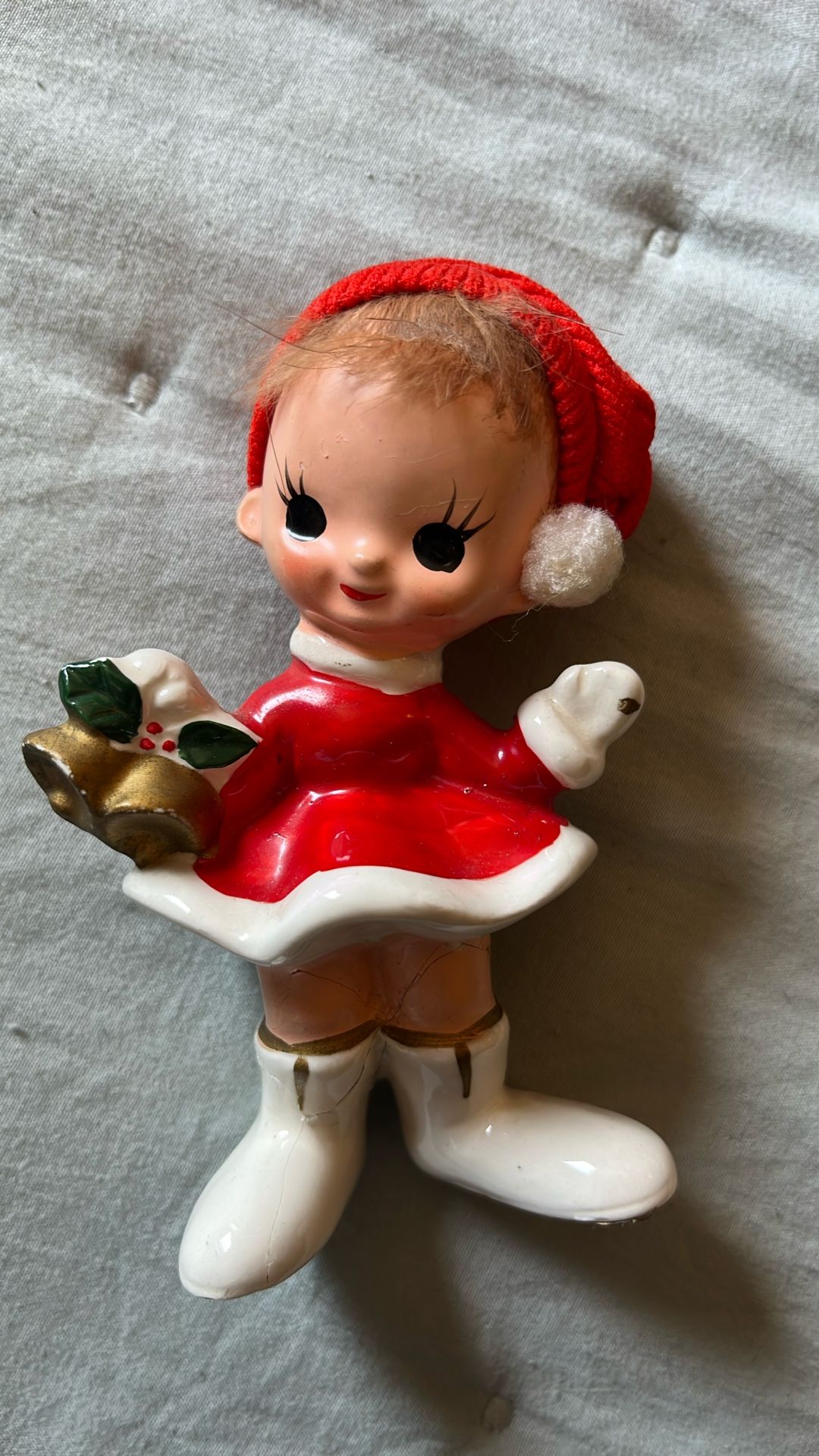 Vintage Ardco Christmas Pixie Elf Girl Real Hair Figurine Japan