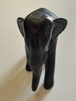 Hand Carved Dark Wood Elephant Figurine – Vintage Style Folk Art Animal Sculpture