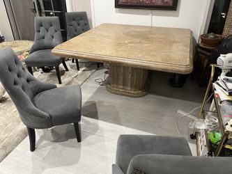 60"x60"x29" Triple Thick Edge Detail Travertine Table And Chairs