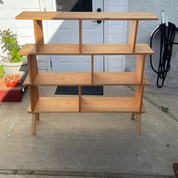 Solid Red Oak Bookshelf / Display Shelf – Mid-Century Style