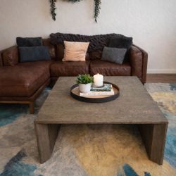 Crate & Barrel Style Solid Wood Square Coffee Table – Modern Block Design (42–46”)