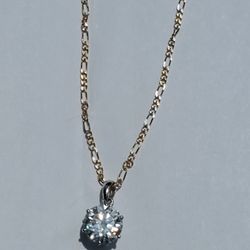 14k Yellow Gold Necklace W/ 2CT Moissanite In 10k White Gold 