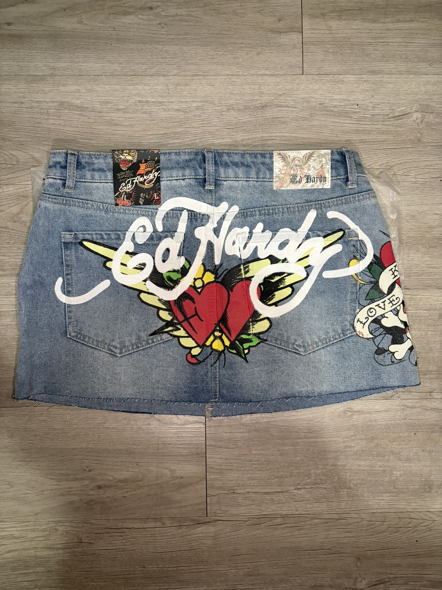 ed Hardy skull denim mini skirt
