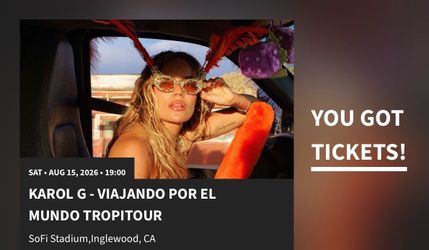 Karol G Tix @ SoFi, Sat, Aug 15.