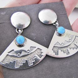 Silver & Turquoise Fan Shape Earrings