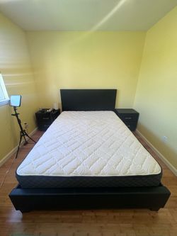 Queen size bed with frame and cabinet