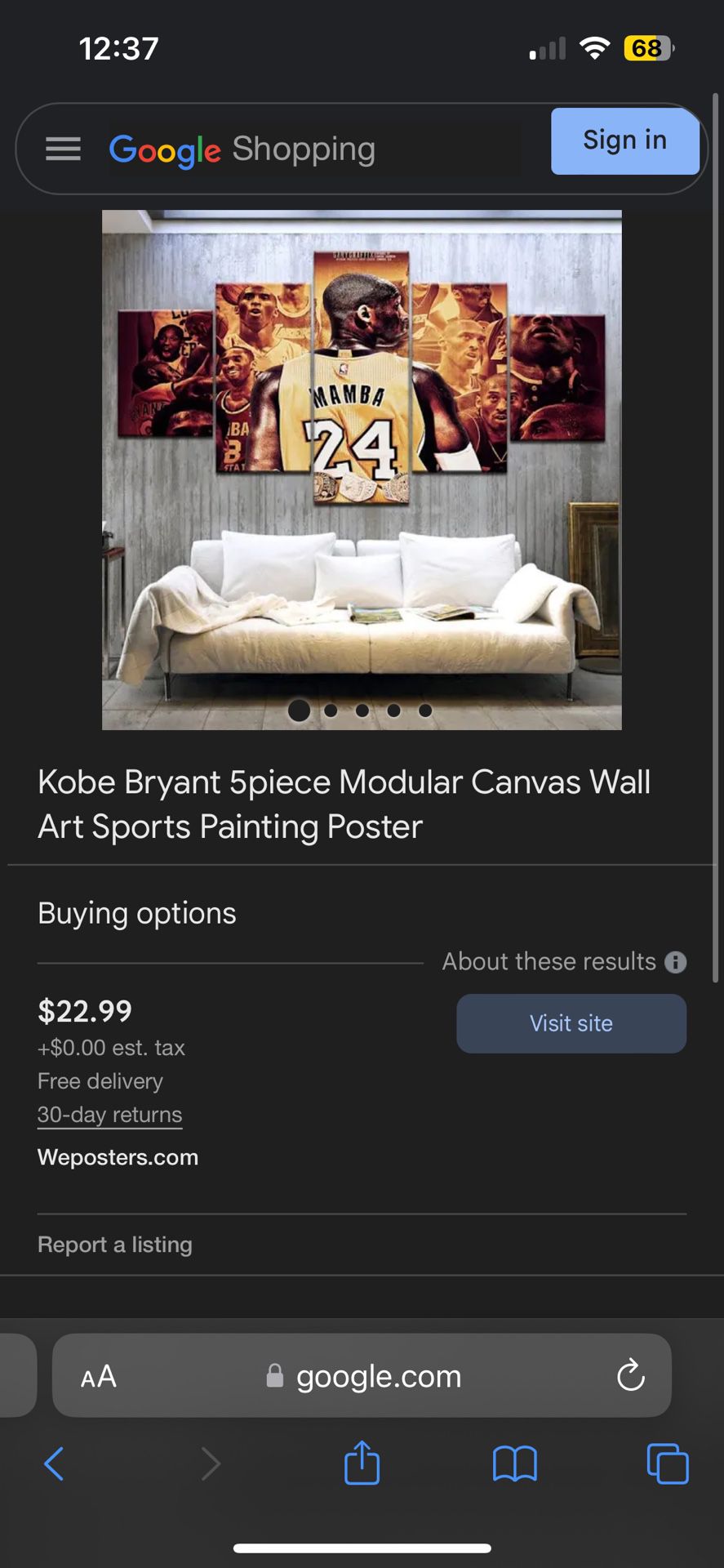 Kobe Bryant 5 piece wall Canvas 