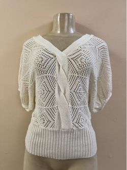 Forever 21 Cream Crochet Knit Braided Short Sleeve Sweater Size Small EUC