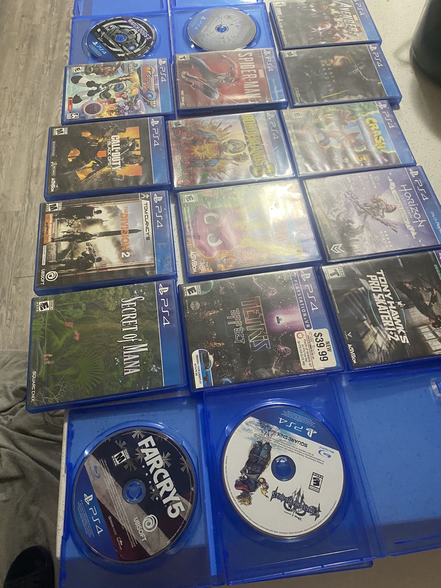 17 PlayStation 4 games PS4 Kingdom of hearts. Secret of mana, far cry 5, Tetris effect, tony hawks pro skater 1+2, horizon zero dawn, clash , borderl