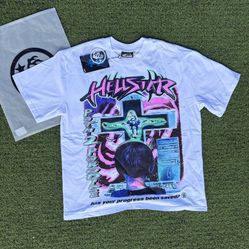 Hellstar Style Graphic Tee – Multicolor Cross Design (White)