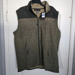 Men's Under Armor Fleece Vest Jacket XL Green Army Gym Chaleco 