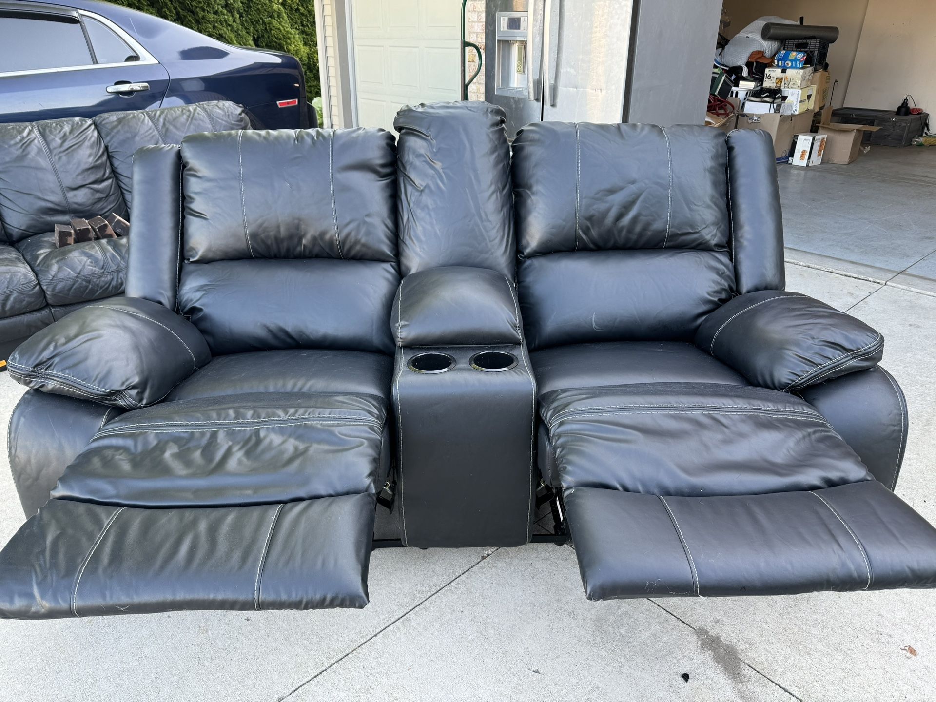 Faux Leather Reclining Sofa