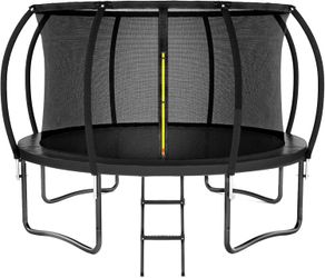 Trampoline 8FT 10FT 12FT 14FT 16FT, Outdoor Trampolines for Kids and Adults, Recreational Trampoline with Enclosure Net & Ladder, Round Trampoline AST