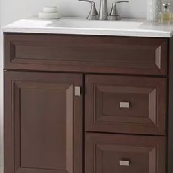 Sedgewood 30.5 in. W Configurable Bath Vanity in Cognac with Solid Surface Top in Arctic with White Sink