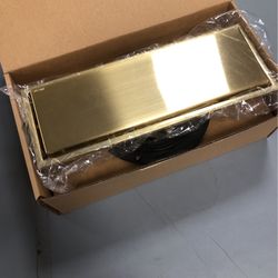 12 Inch Square Shower Linear Brushed Gold Bathroom Floor Drain with Flange,Strainer Accessories,Cover Grate Removable SUS 304 Stainless Steel