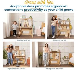 🖌️📚 ECR4Kids Adjustable Sit or Stand Desk for Kids - Natural Wood Finish 🖌️📚