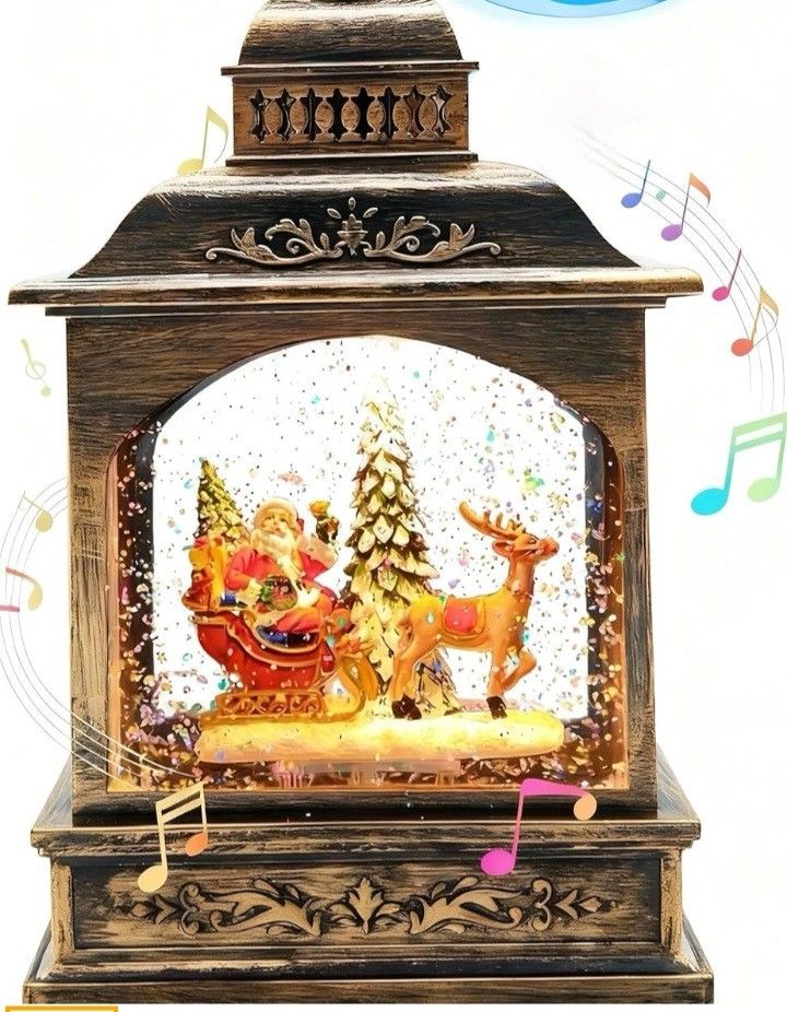 Marsyu Christmas Snow Globes Lantern Water Swirling Glitter,with Santa
