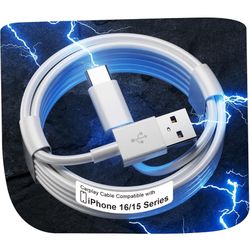 Brand New Car Charger for iPhone 16 15 Pro Max Carplay Cable, USB to USB C Cable,USB A to USBC Charging Cord