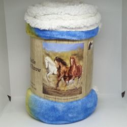 NEW Rachelle Sherpa Throw Blanket WILD HORSES 50" x 60" Artist: Victoria Wilson-Schultz