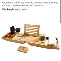 XcE Bathtub Caddy Tray (Natural)- Bamboo Wood Bath Tray and Bath Caddy for a Home Spa Experience