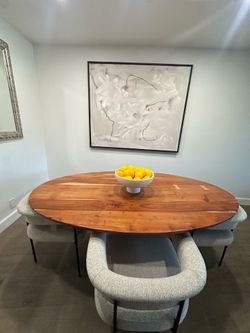 Gorgeous Solid Mahogany Oval Dining Table - Live Edge + Sculptural Base - TABLE ONLY