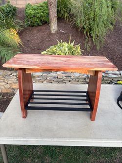 Solid Wood Bench with Metal Shoe Rack