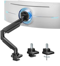 Heavy Duty Single Monitor Mount for 13"-49" Curved Screens, Black ﻿ Gas Spring Desk Mount Stand with C Clamp/Grommet Mounting Base up to 40lbs
