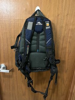 Backpack-Navy Blue Adjustable Large Heavy Duty High Sierra Bag. In Very Good Condition. Multiple Pouches with Working Zippers.