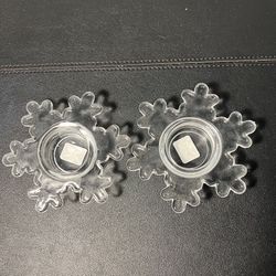 Crate & Barrel 2 Snowflake Winter Glass Votive Tea Light Holders