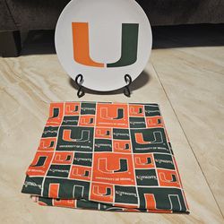 Miami Hurricanes Decorative Plate And Fabric 