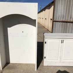 white wooden garage cabinet 