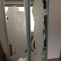 4 Art Deco Etched Mirror Door Panels with Deco Dame Designs