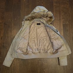 Tan Jacket With Faux Fur Lined Hood