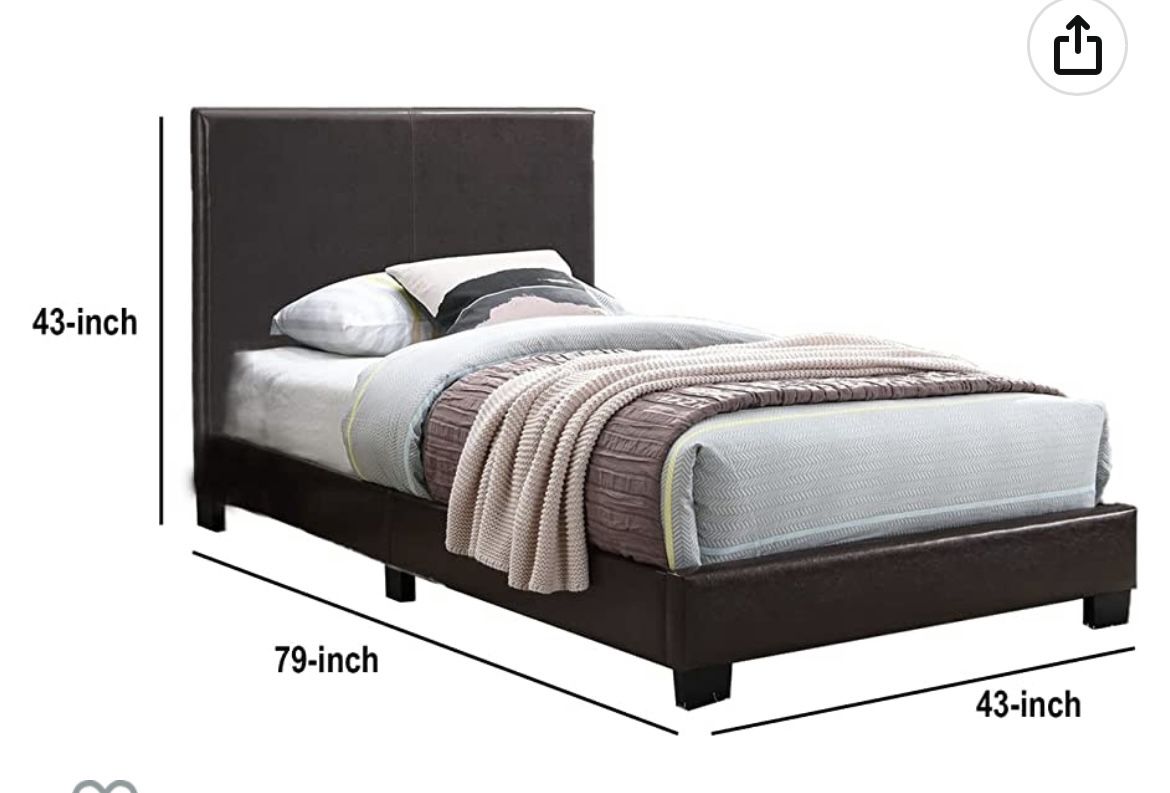 Benjara Transitional Style Leatherette Twin Bed with Padded Headboard, Black
