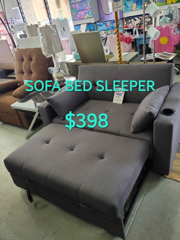 New Gray Convertible Bed Sofa Bed Couch With Cup Holders