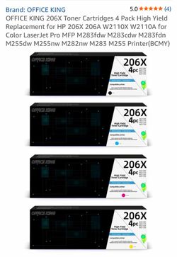 OFFICE KING 206X Toner Cartridges 4 Pack High Yield Replacement for HP 206X 206A W2110X W2110A for Color LaserJet Pro MFP M283fdw M283cdw M283fdn M255