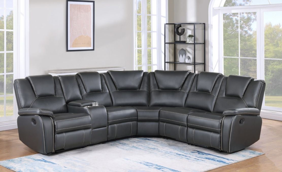 Gray Leather Sofa Sectional w/ Power Recliners 