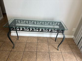 Metal table with glass