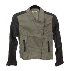 Eileen Fisher Jacket Womens S Petite Beige Moto Coated Linen Lightweight Biker