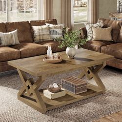 Tribesigns 2-Tier Coffee Center Table for Living Room, 47.24-Inch Farmhouse Rectangle Tea Cocktail Table with Open Storage Shelves, Sturdy All MDF, Ea