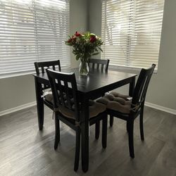 5-Piece Wooden Dining Set, Black, Dimensions: 36in. L  × 36in. W  × 30in. H.