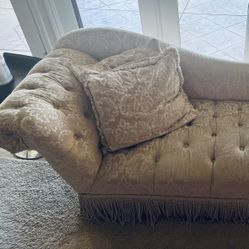 Macy’s Tufted Chaise Lounger Sofa with Custom Fabric & Fringe Detail 