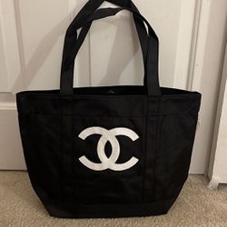 Chanel Precision Black Sequin Logo Shopping Tote Bag