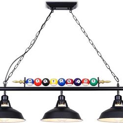 Mcacggo 3-Light Billiard Pool Table Lights, for 7'-8' Table with Black Matte Metal Shades and Billiard Ball Decor, for Billiards Room, Snooker Table, 
