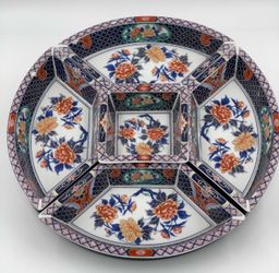 Japanese Imari Ceramic Lazy Susan Serving Carousel , 5 Dishes 16"
