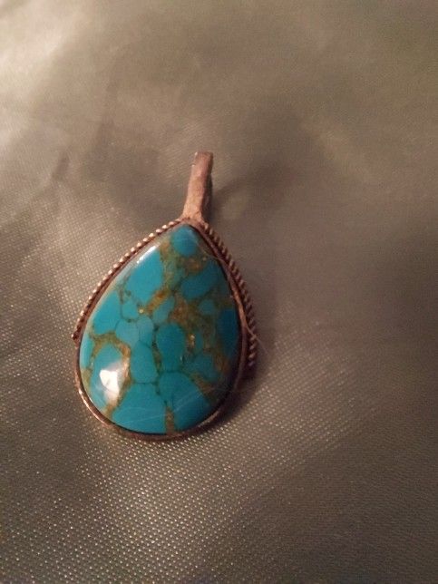 Genuine Copper Veined Turquoise Pendant, Set In Sterling Silver