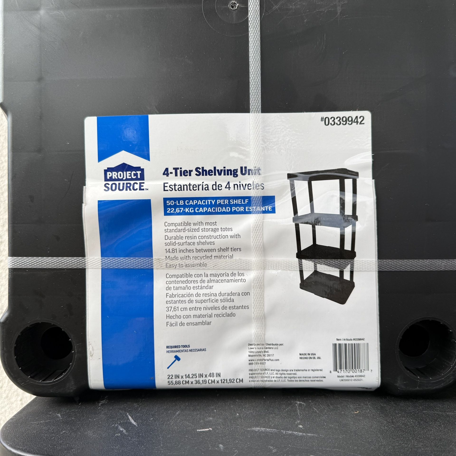 4 -Tier Shelf Black Plastic Utility shelving unit ( 22.0-in W x 14.25-in D x 48.0-in H )