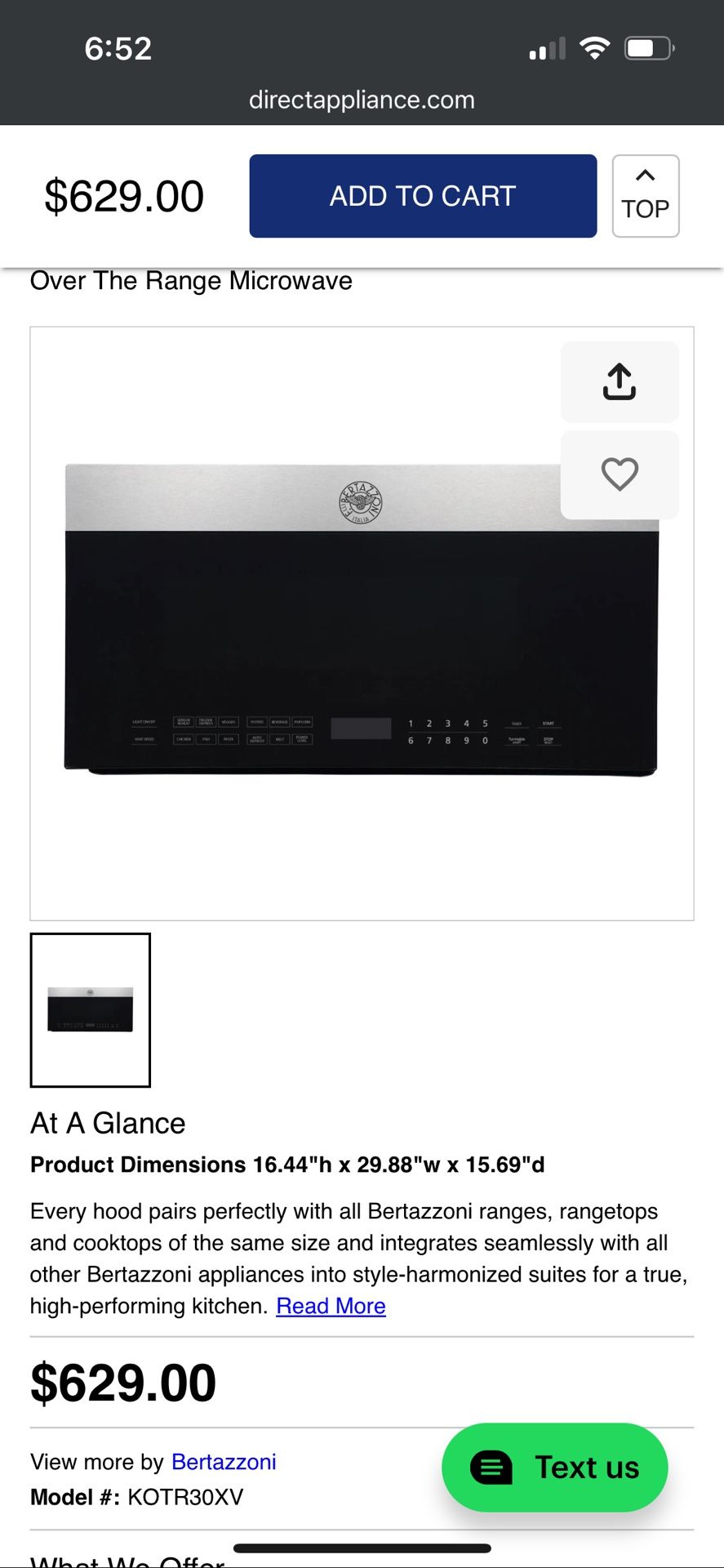 Over The Range Microwave Bertazzoni - New In Box