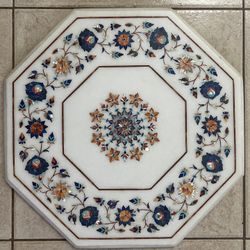 Floral Art with Gemstone Inlay Corner Table for Home Decor Marble Coffee Table 